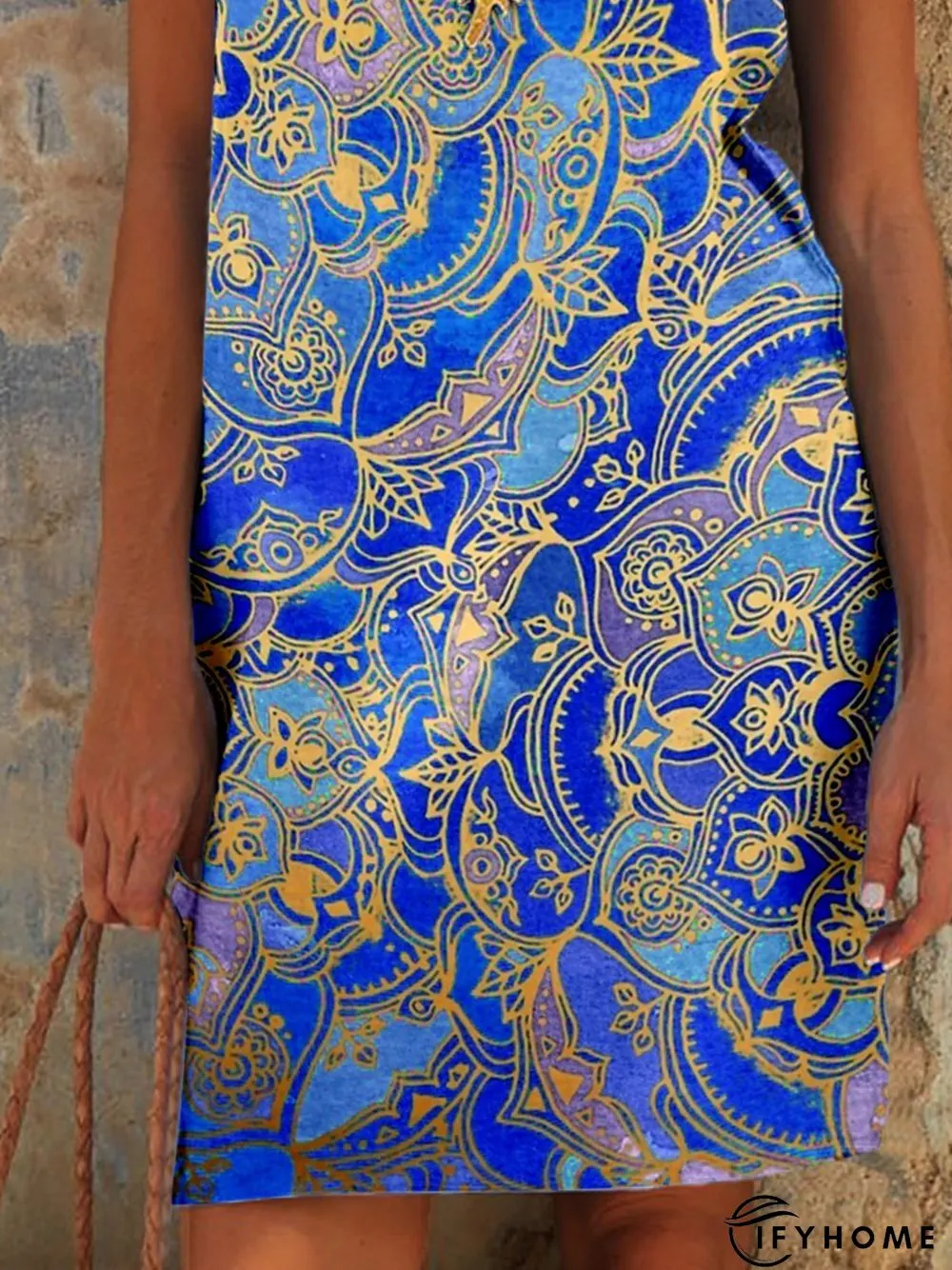 Summer Leisure Holiday Style Printing Paisley V Neck Short Sleeve Casual Weaving Dress | IFYHOME