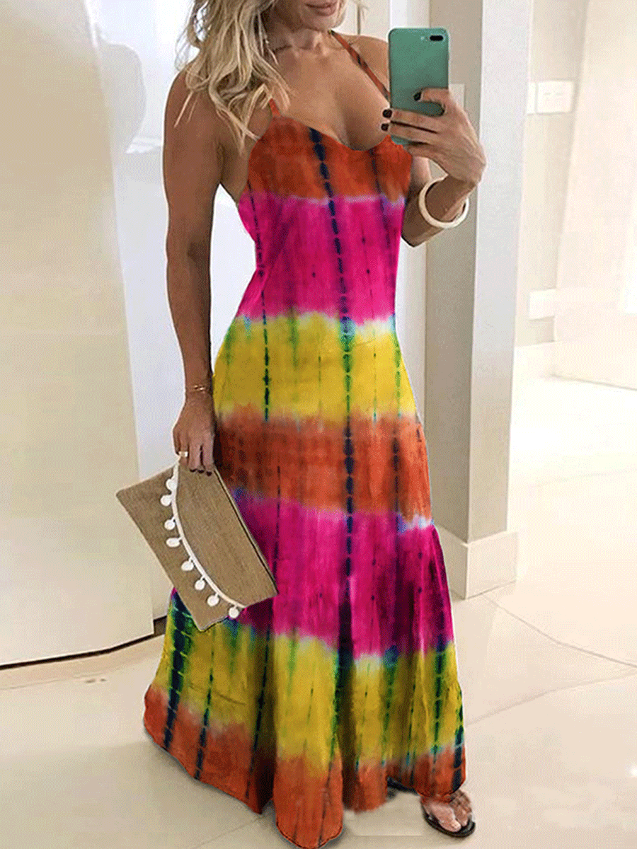 Tie Dye Stripes Print Camisole Dress