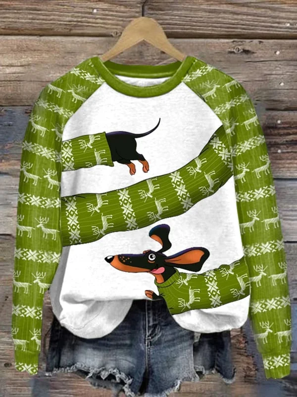 Women's Winter Art Dog Print Casual Sweatshirt