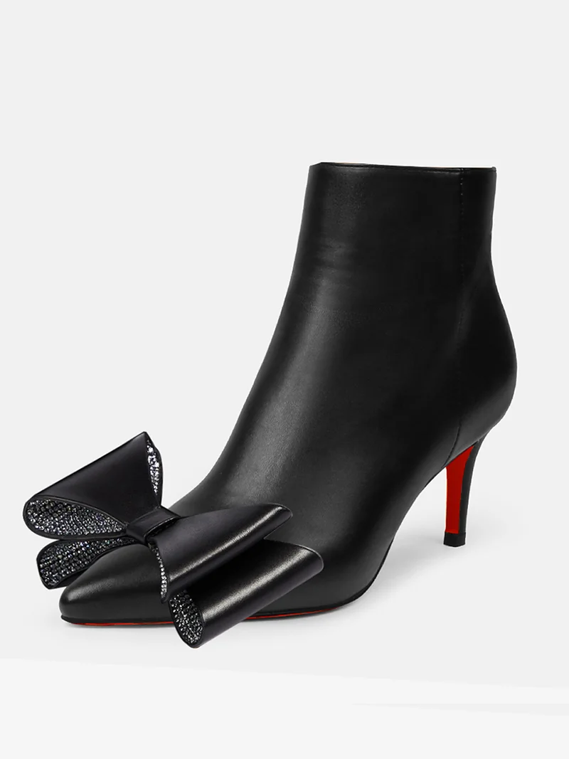 2.3" Women's Bowknot Pointed Toe Red BottomStiletto Booties