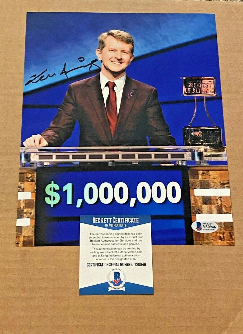 KEN JENNINGS SIGNED JEOPARDY 8X10 Photo Poster painting BECKETT CERTIFIED