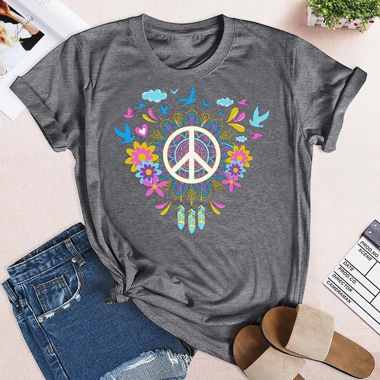 Peace Birds Flowers T-Shirt Tee --Annaletters