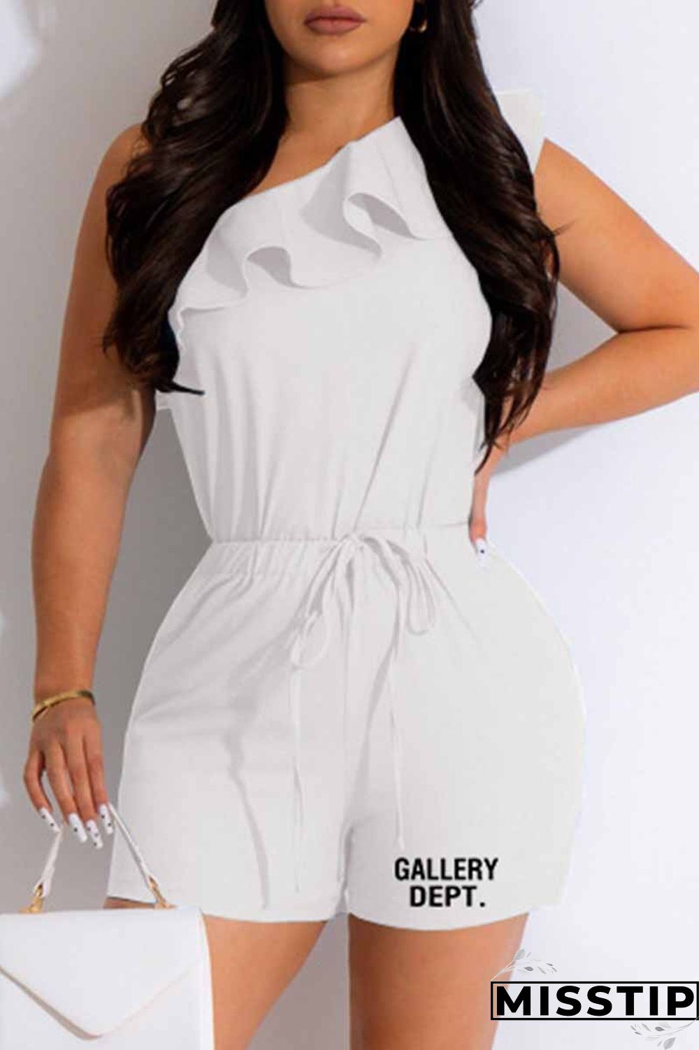Pink Street Print Flounce Letter One Shoulder Sleeveless Two Pieces
