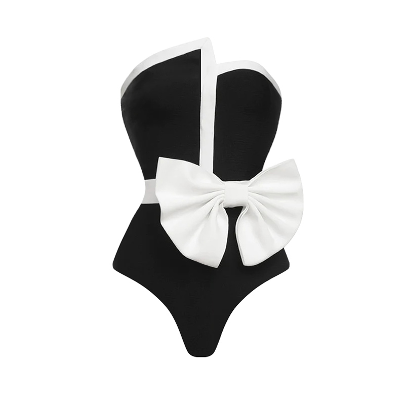 Off Shoulder Bow Tie One Piece Swimsuit and Skirt - Ladylim