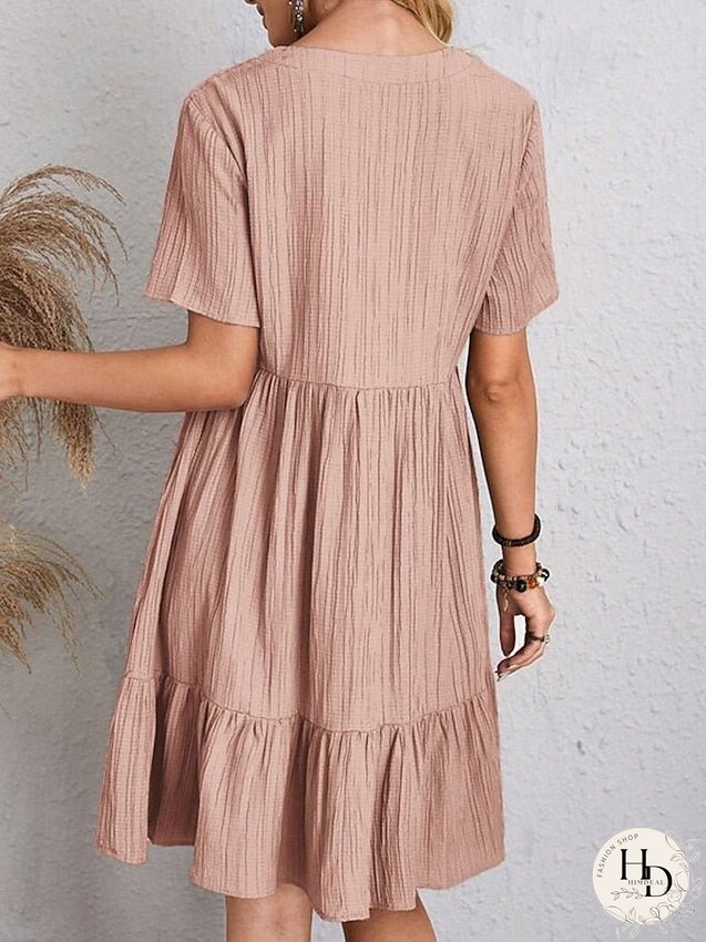 Casual Dress Shift Dress Plain Dress Plain Ruffle V Neck Midi Dress Basic Classic Outdoor Daily Short Sleeve Loose Fit Black Pink Red Spring Summer S M L XL XXL for Women