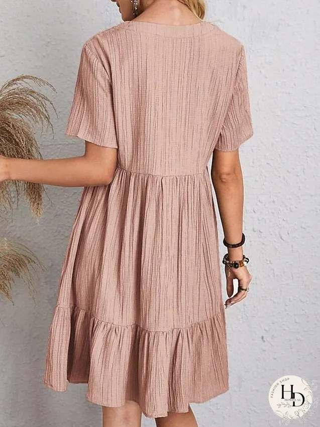 Casual Dress Shift Dress Plain Dress Plain Ruffle V Neck Midi Dress Basic Classic Outdoor Daily Short Sleeve Loose Fit Black Pink Red Spring Summer S M L XL XXL for Women