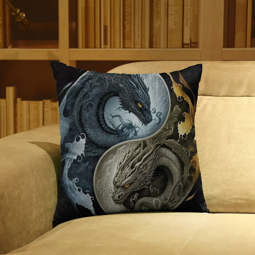 11CT Stamped Cross Stitch Pillow Cover with Zip Dragon(Canvas|45*45cm)