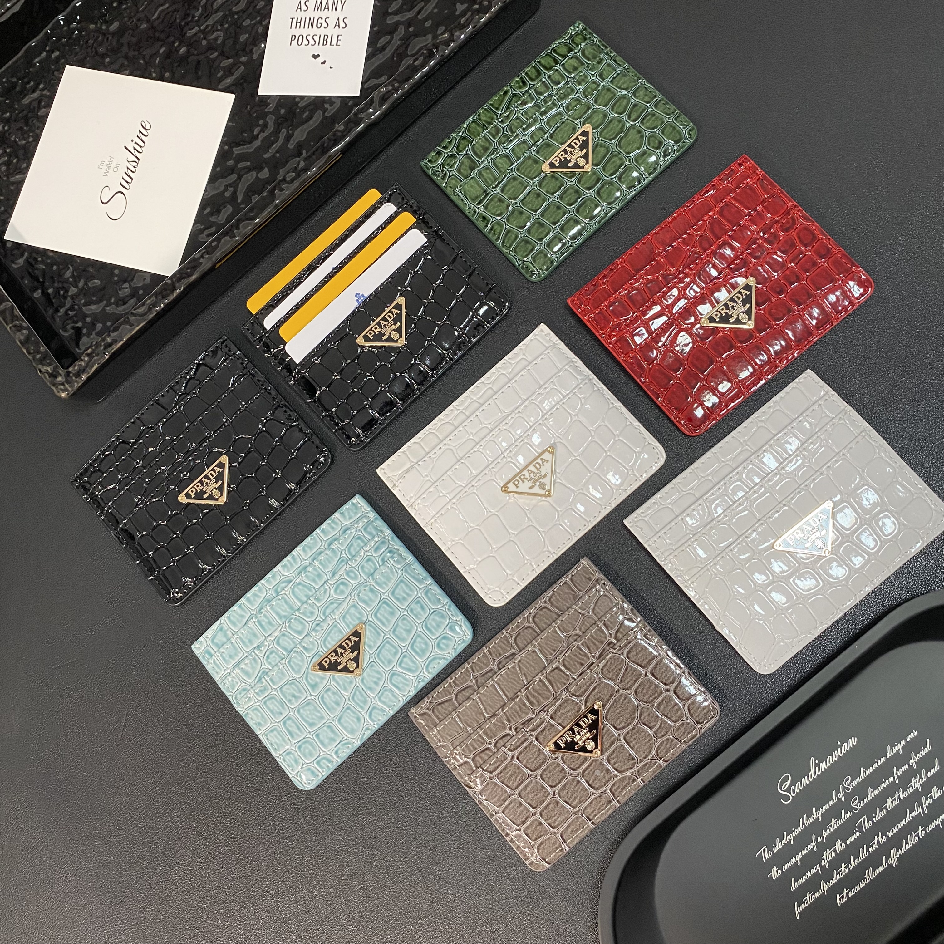 PRADA Crocodile Leather Card Storage Wallet Triangle Logo Card Holder