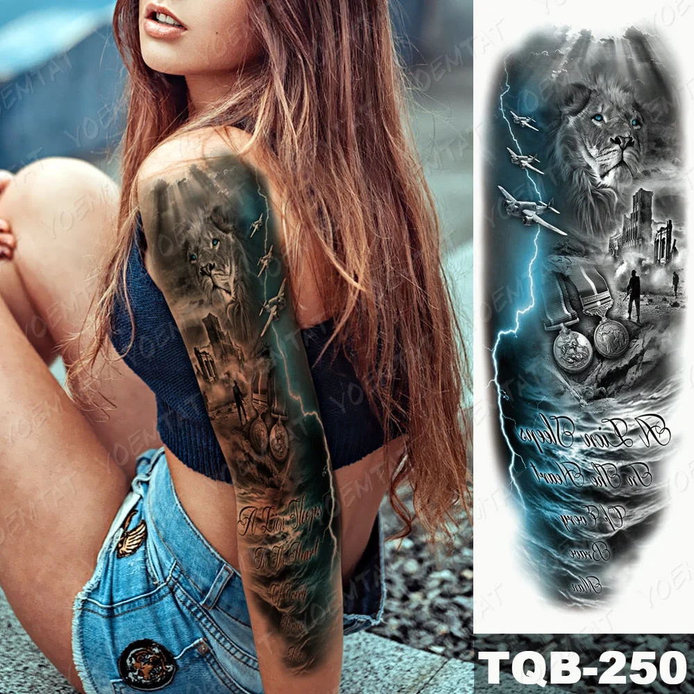 Large Arm Sleeve Tattoo Warrior Soldier Dragon Waterproof Temporary Tatto Sticker King Lion Universe Body Art Full Fake Tatoo