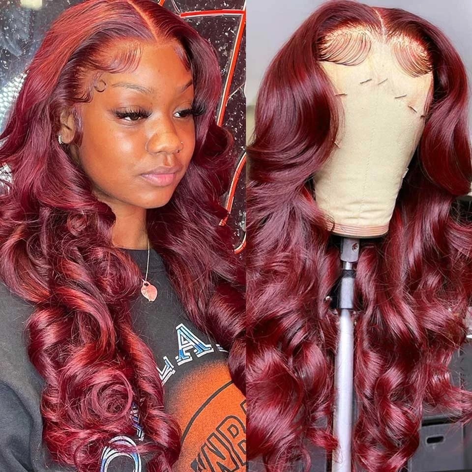 XQ 13×4 Lace Frontal Wig 99J Burgundy Indian Body Wave Human Hair Wigs Chocolate Brown PrePlucked HD Transparent Lace Front Wigs US Mall Lifes