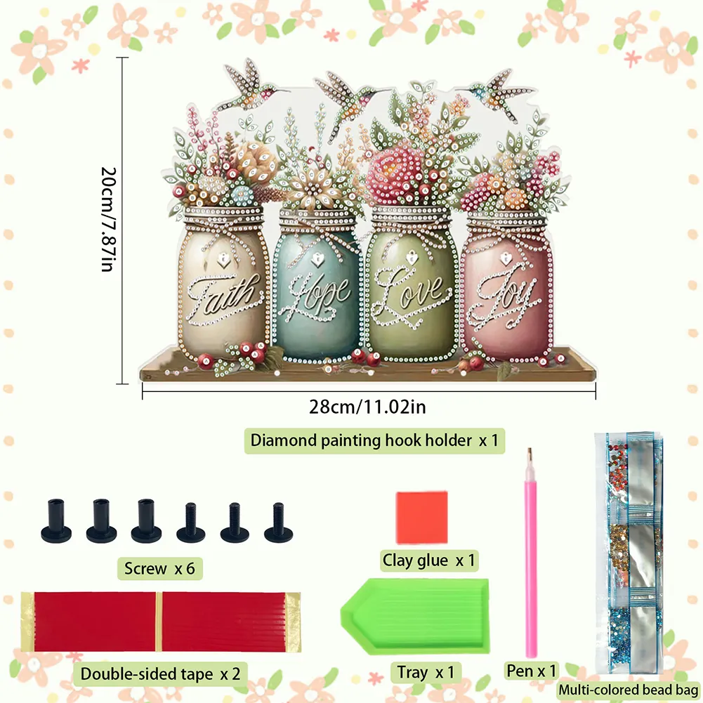 DIY Vase Bouquet Diamond Art Acrylic Hanging Hooks A Row of 3 Hooks DIY Crafts Decor