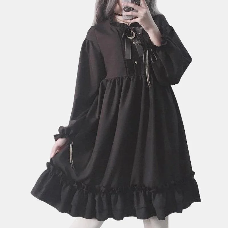 Black Bow-Knot Flounced Dress