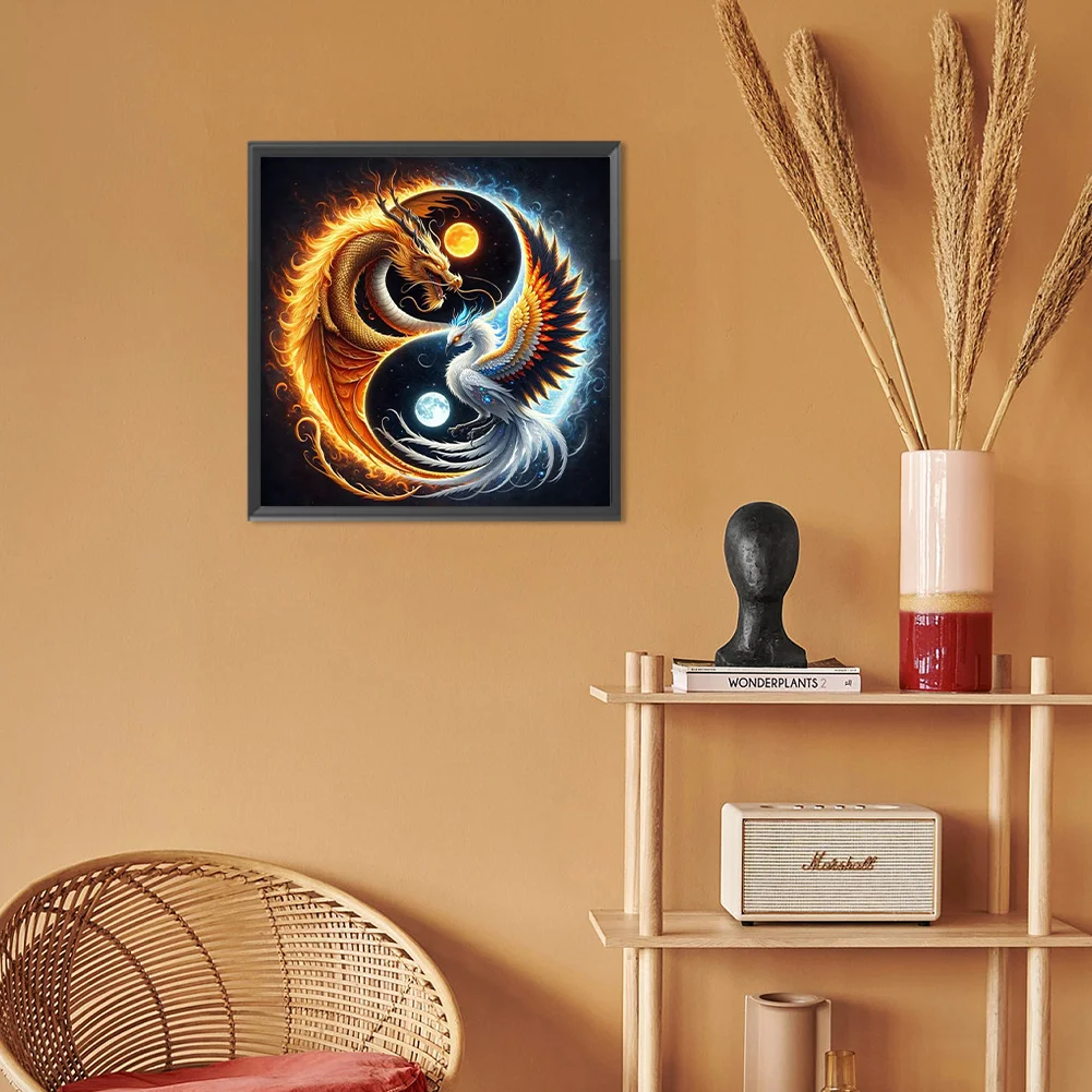 Diamond Painting - Full Round Drill - Yin Yang Dragon Phoenix(Canvas|30*30cm)