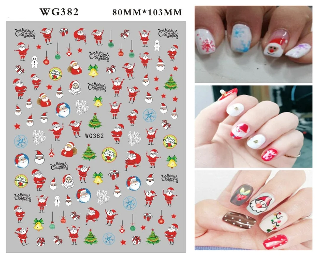 Merry Christmas 3D Nails Sticker Winter Cute Cartoon Sliders Snowflake Elk Xmas Tree Decal UV Gel Polisn Manicures Foils Decor-Nail Inspo