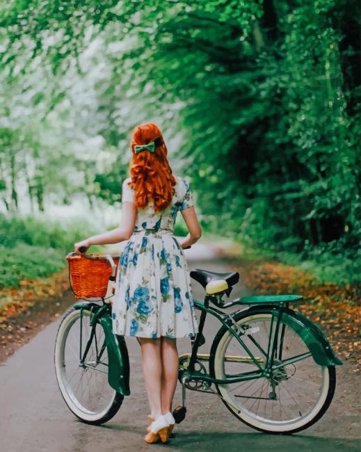 

Redhead Girl Strolling With Her Bike – Paint By Numbers - 40*50CM, 501 Original