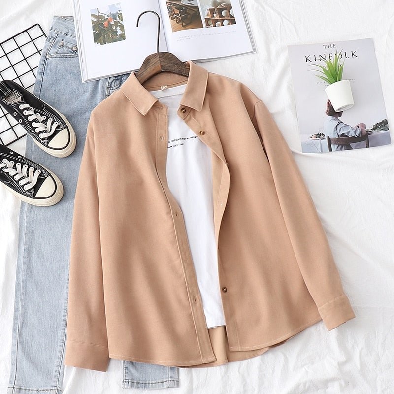 2021 New Simple Women's Shirt Long Sleeve Loose Tops Office Lady Casual Pink White Blue Long Sleeve Blouses Fashion Clothing