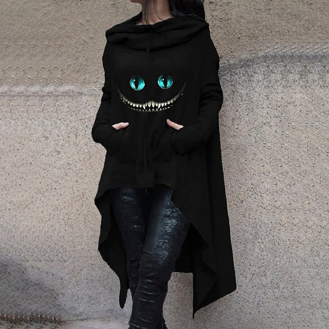 Lurking Eyes Printed Loose Hooded Sweatshirt
