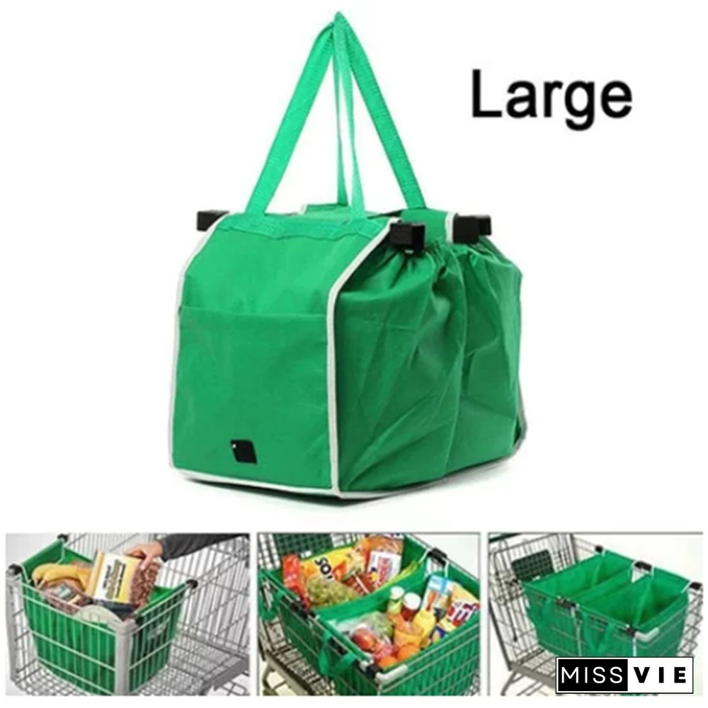 Foldable Tote Bag Grocery Grab Bag Fabric Shopping Carrier Clip-To-Cart Ecofriendly