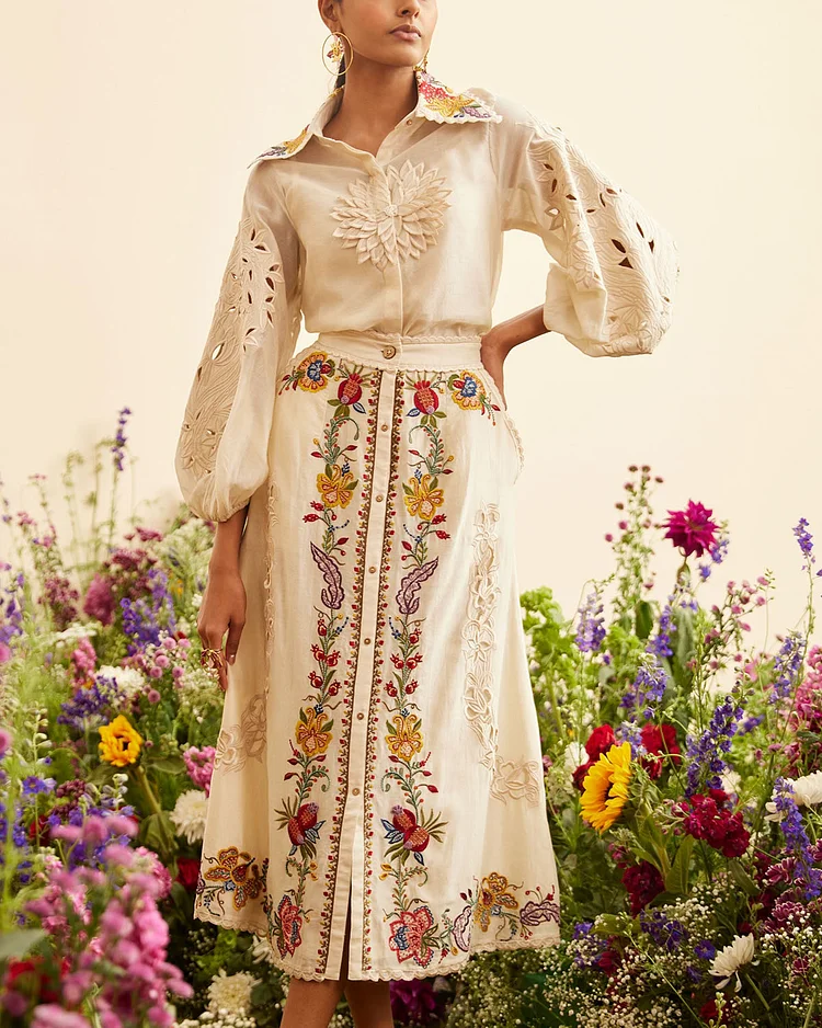 Vintage Elegant Embroidered Floral Dress