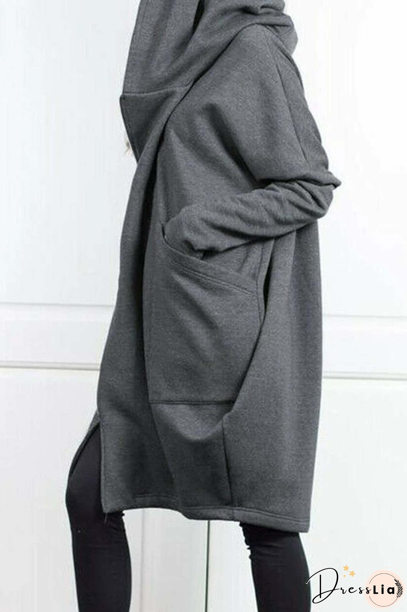 Hooded Pocket Zipper Mid-Length Cardigan
