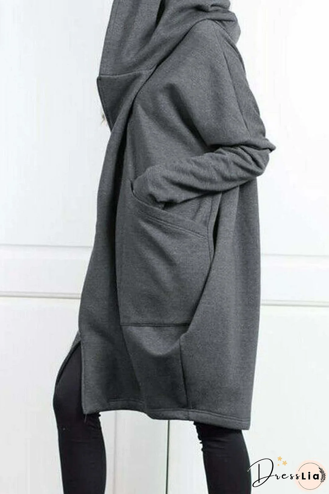 Hooded Pocket Zipper Mid-Length Cardigan