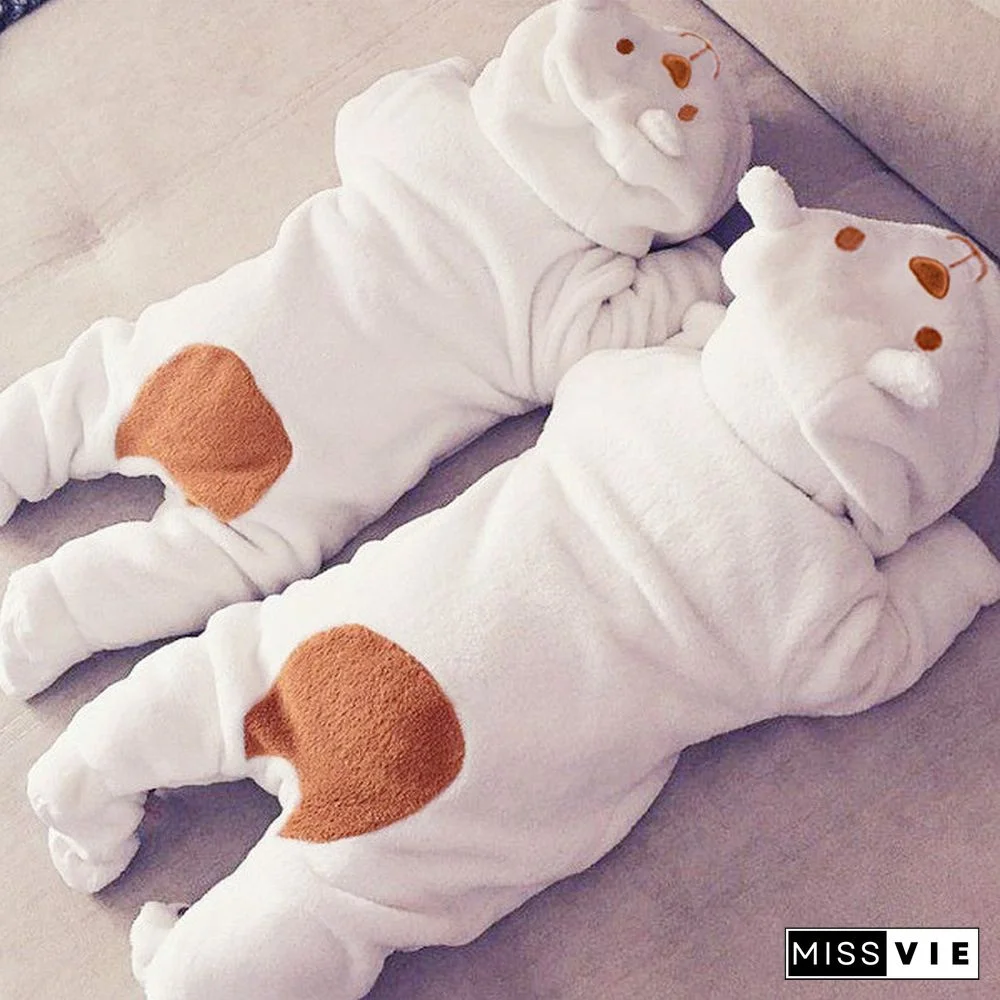 Autumn And Winter Sweet Bear Solid Printed Long-sleeve Baby Hoodie Jumpsuit