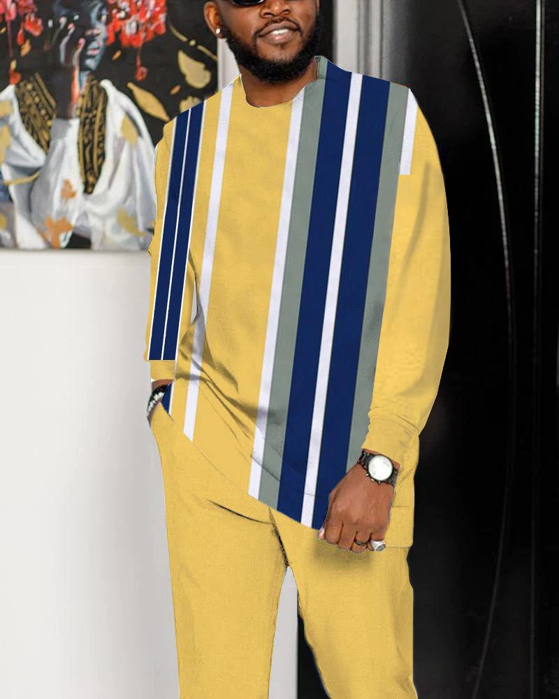 Men's Casual Color Blocking Long Sleeve Walking Suit-174