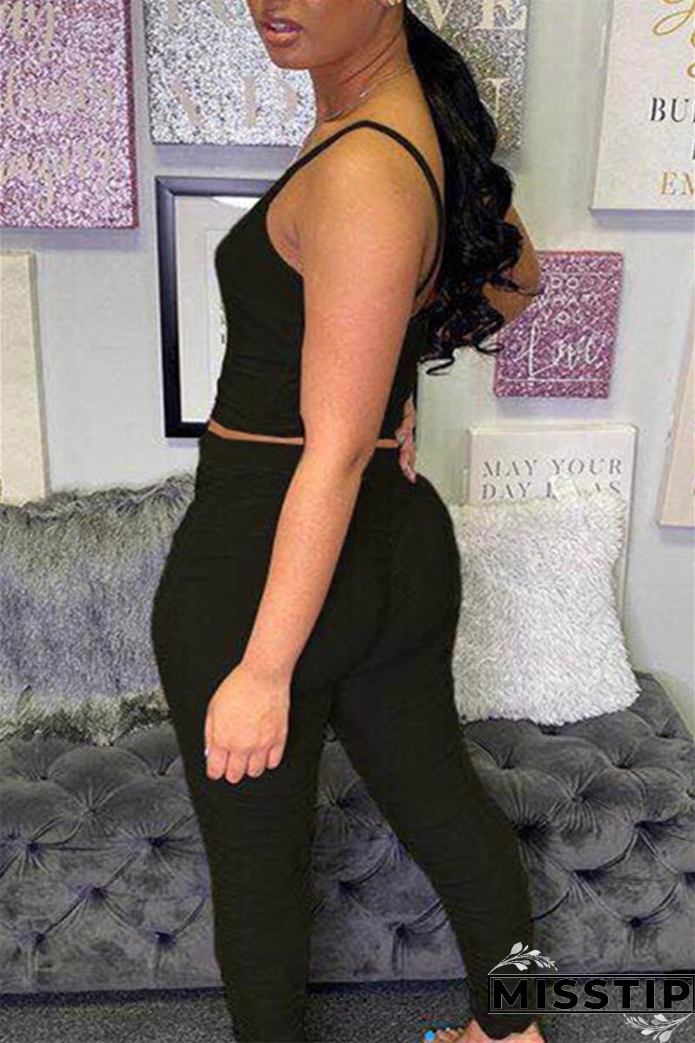 Pink Sexy Lips Print Sling Top Pants Set