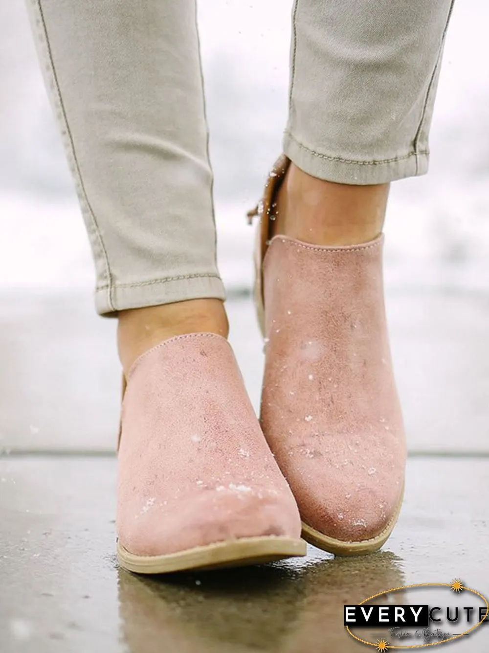 Pu Chunky Heel Zipper Pumps