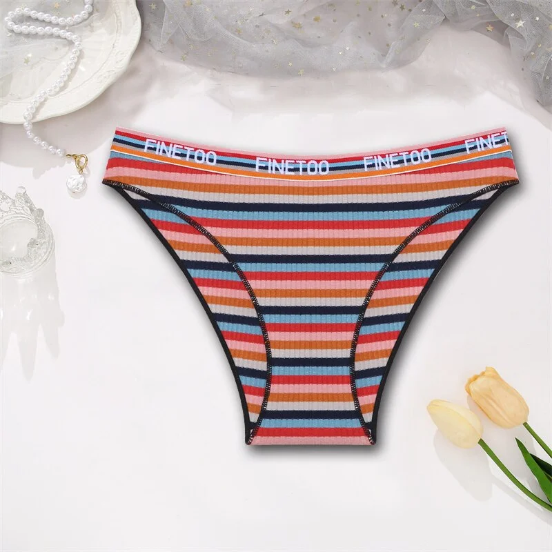 Billionm Women Sexy Cotton Panties Intimates Rainbow Color Striped Lingerie Low Waist Briefs Female Comfortable Soft Underwear