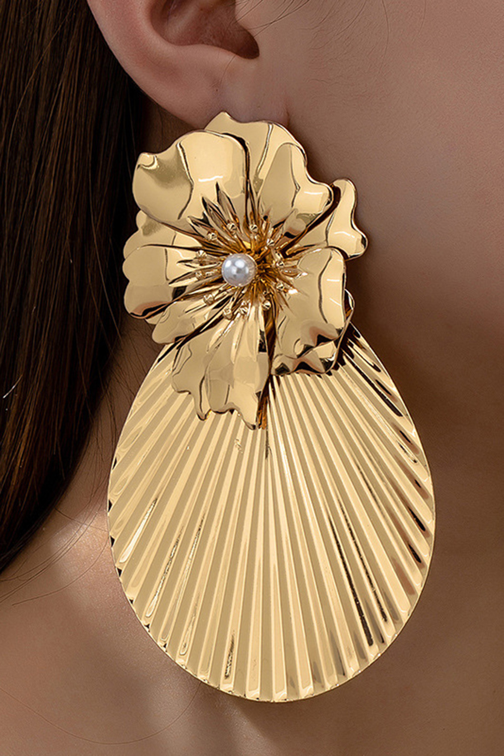Party Metallic Plating Alloy Flower Ginkgo Leaf Pearl Dangle Earrings