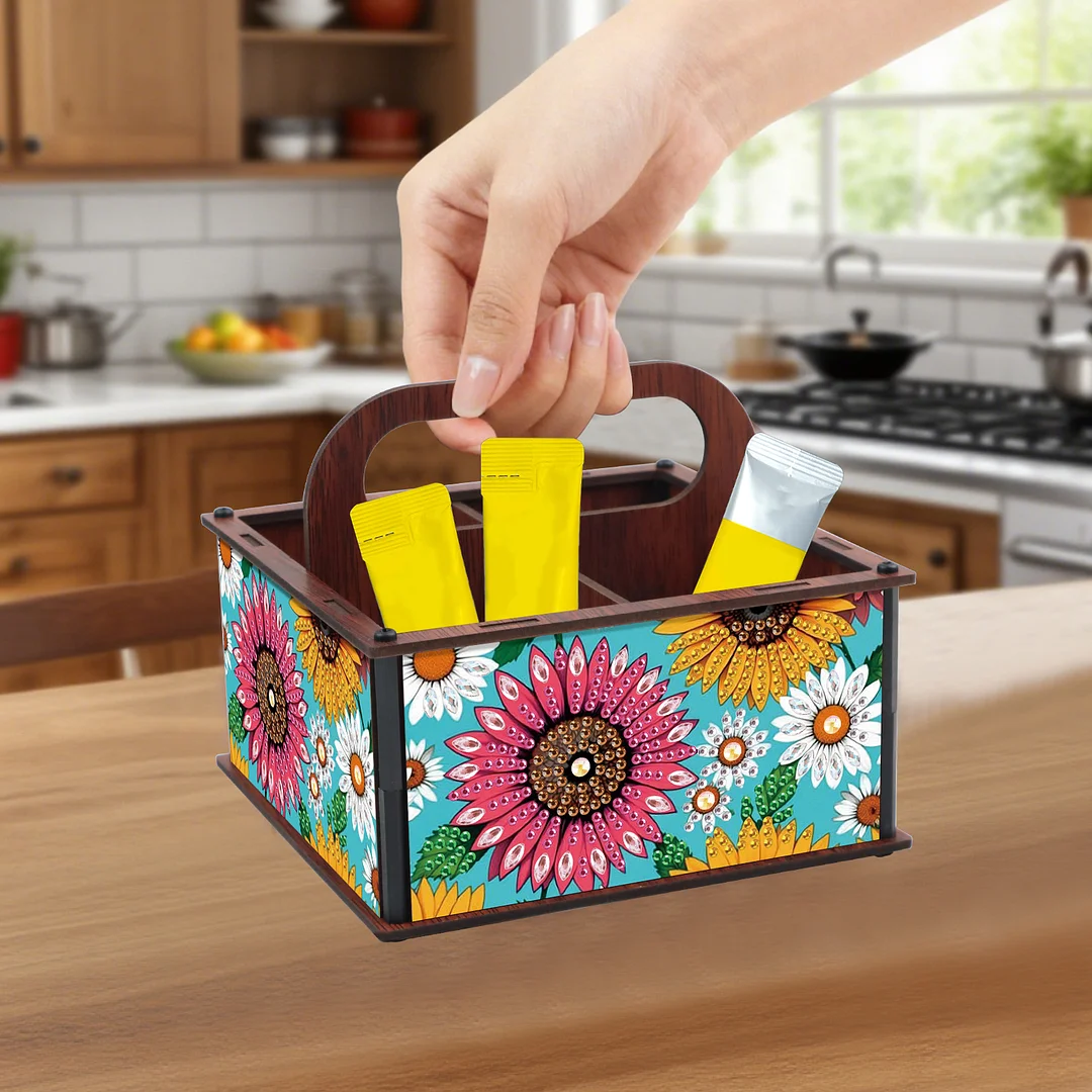 DIY Flower Wooden Diamond Painting Handheld Storage Box Kit Tabletop Art Decor