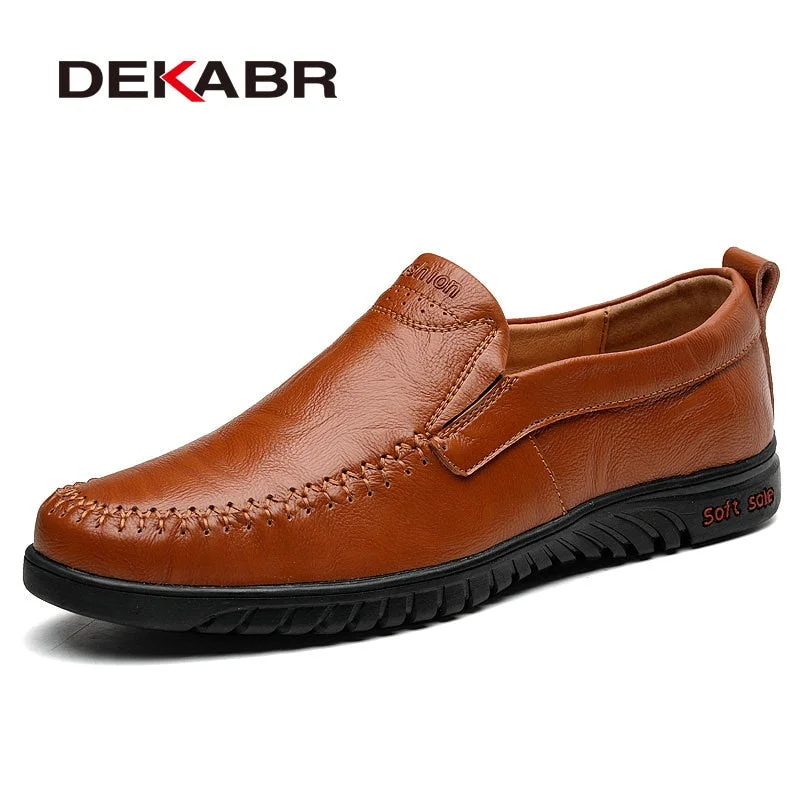 DEKABR Brand Men Genuine Leather Shoes Luxury Casual Shoes Soft Men Loafers Breathable Slip On Driving Men Shoes Plus Size 47