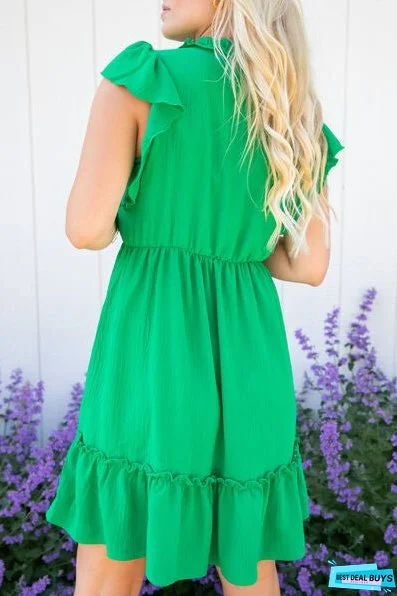 Frill Tie Neck Ruffled Sleeveless Mini Dress