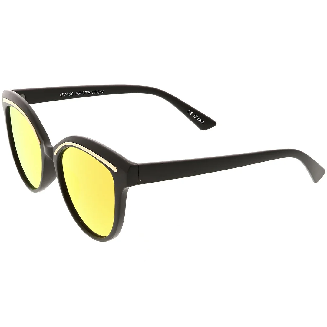 Modern Cat Eye glasses Metal Brow Detail Round Colored Mirror Flat Lens 53mm