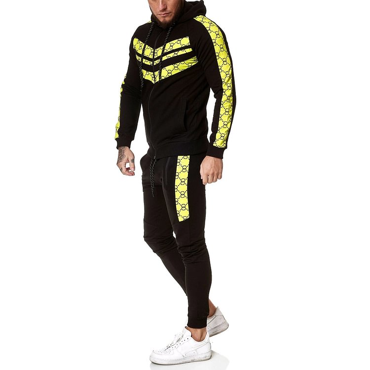 Hooded drawstring printed sports suit