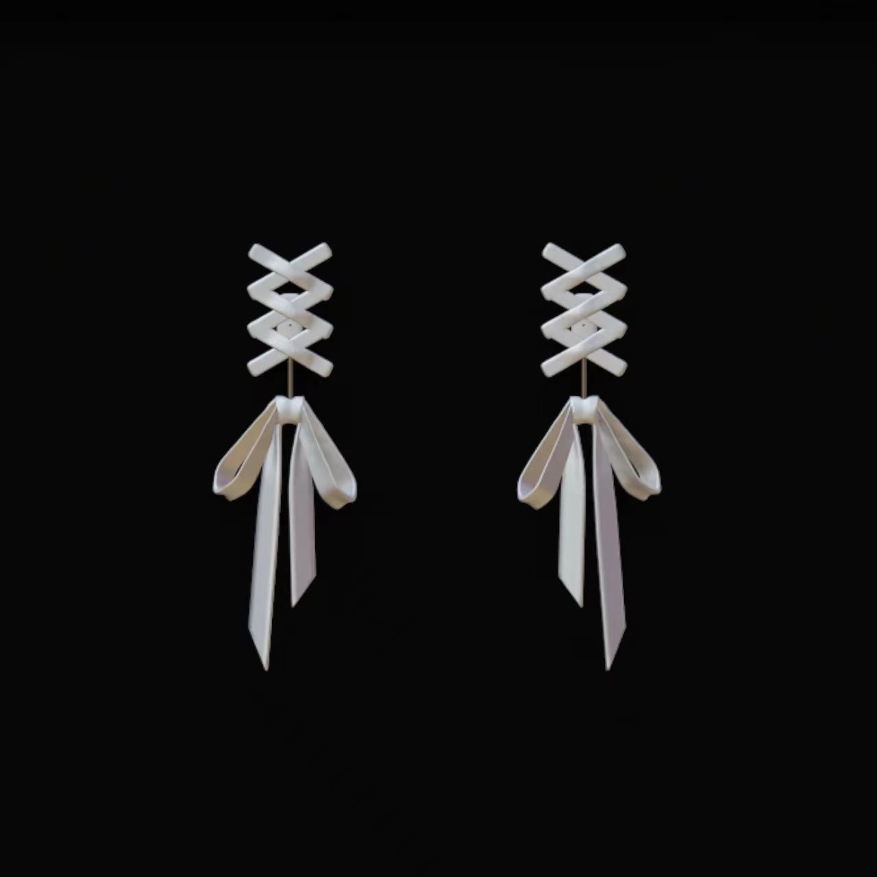 White Ribbon Bow Stud Earrings for Women Fashion Cute Metal Tassel Personality Earrings Jewelry Party Accessories | 168DEAL