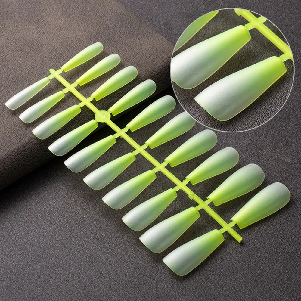 20 Pcs Matte Gradient Design False Nails Long Coffin Fake Nails Full Cover Nail Art Tips Nails Press On Nails With Jelly Glue-Nail Inspo