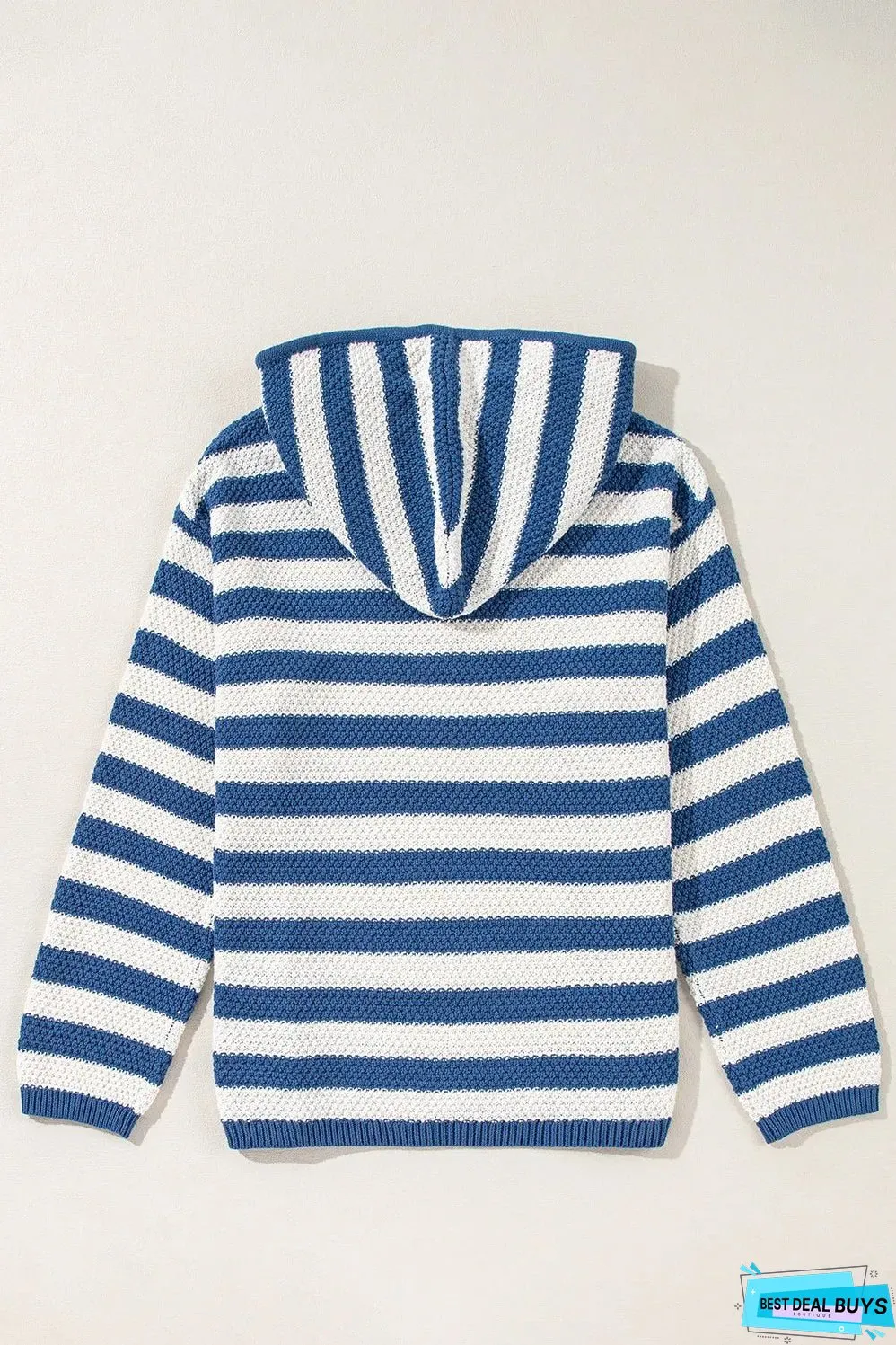 Drawstring Striped Long Sleeve Hooded Sweater