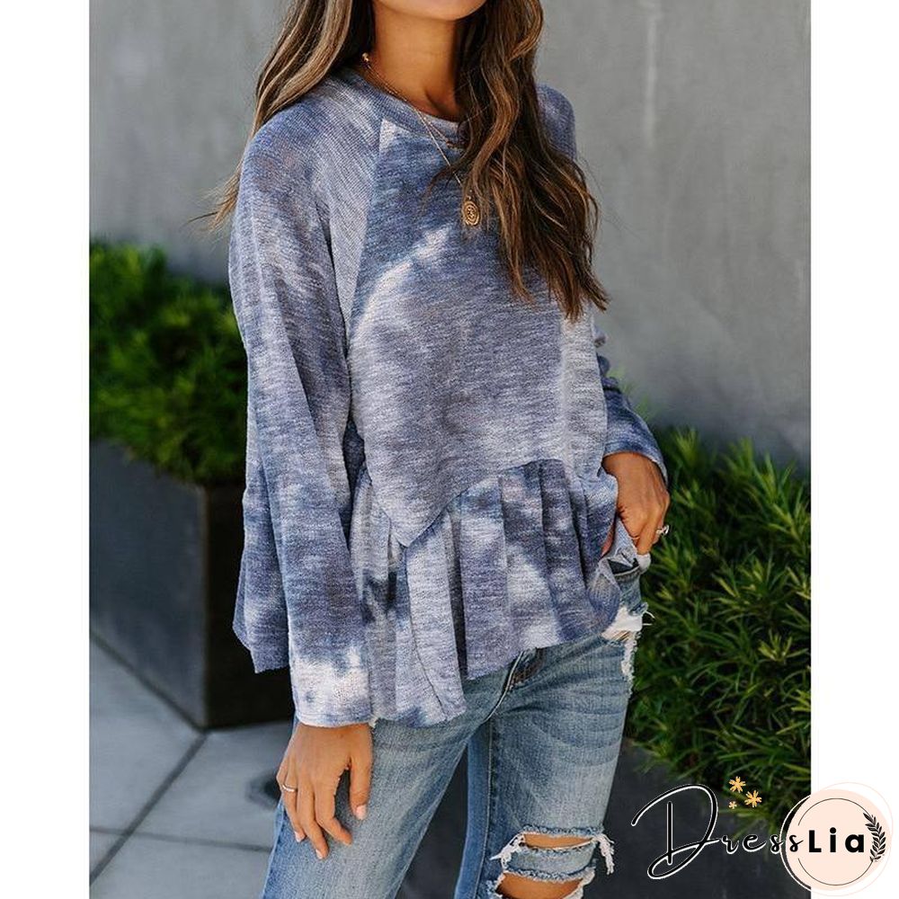 Autumn Winter Sexy Woman Tshirts Tie-dye Long Sleeved Tops Aesthetic Clothes Color All-match Fashion Women's Fall Clothing