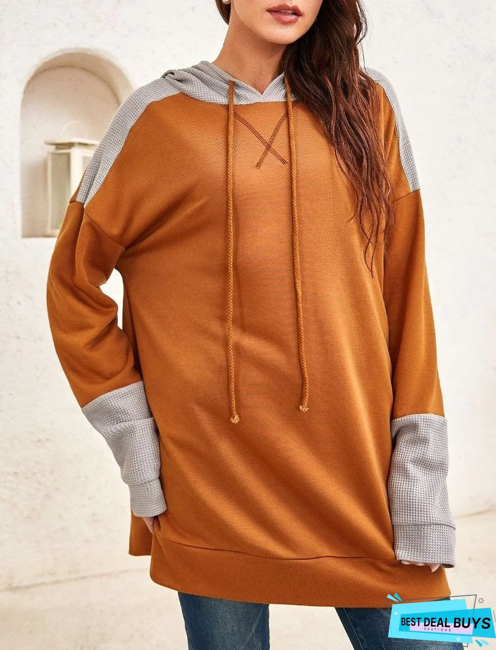 Women's Two-Tone Hooded Long-Sleeved Sweater