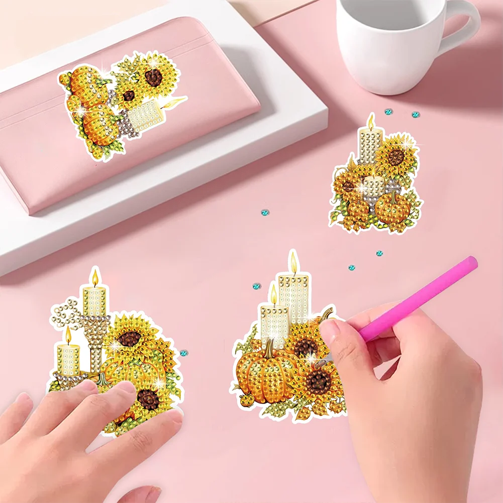 9Pcs Pumpkin Candle Diamond Painting Sticker Crystal Diamond Sticker for Kids