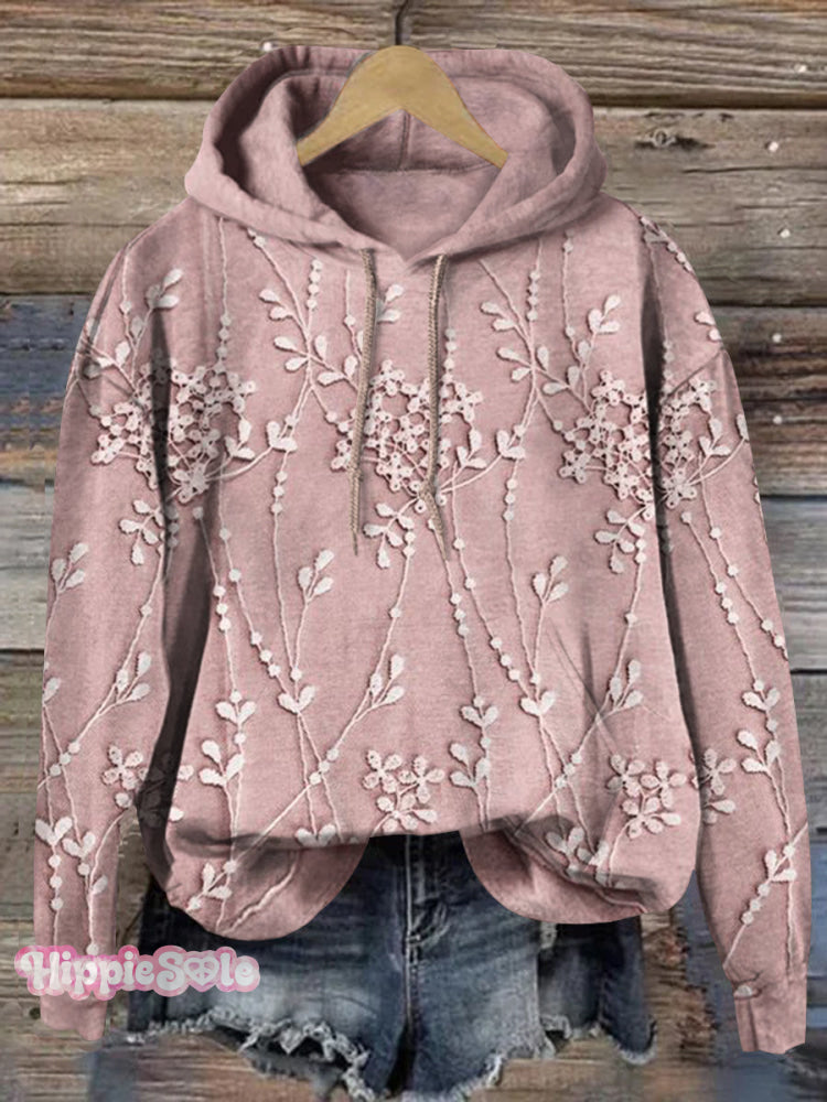 Women’s Floral Textured Art Patterns Prints Casual Pocket Hooded Sweatshirt Pink / S