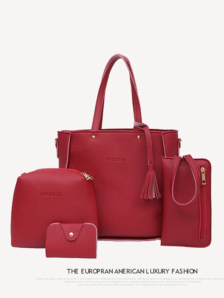 Litchi Pattern Four-Piece Set Child and Mother Bag Handheld Crossbody Bag