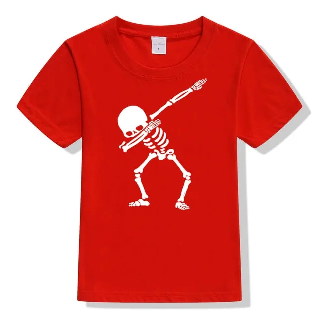 Hip Hop Dabbing Skeleton Kids T-Shirt Punk Black Shirts Children Boys Girls Funny Skull Teens T Shirts Toddler Summer Clothes