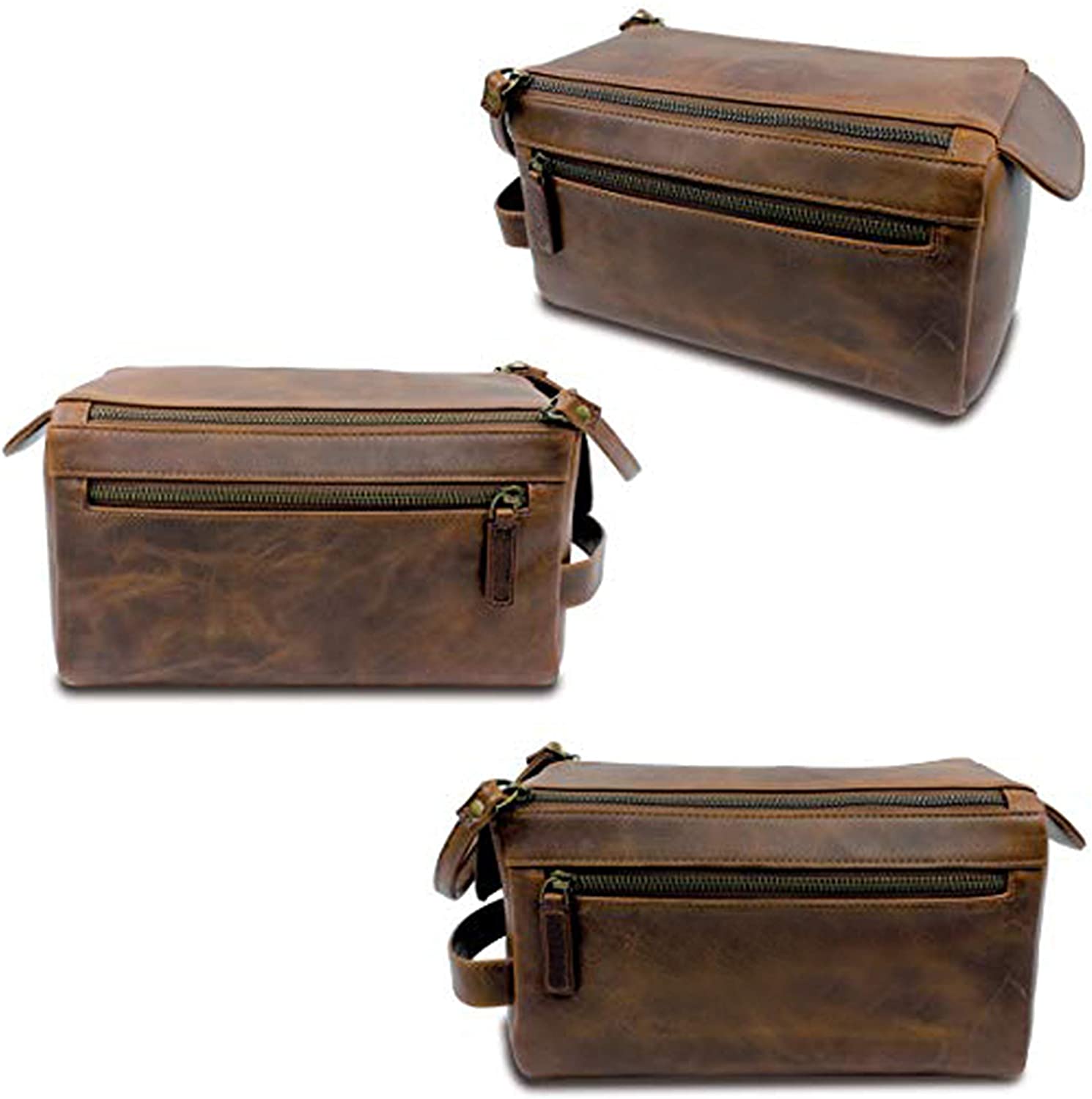 Genuine  Leather Unisex Toiletry Bag Travel Dopp Kit Made With High Class Buffalo Leather