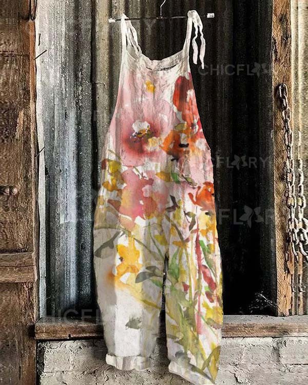 Women's Flower Print Loose Casual Jumpsuit