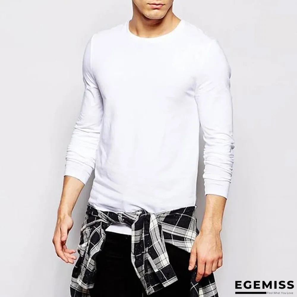 Autumn Men's Round Collar Pure Color T-Shirt | EGEMISS