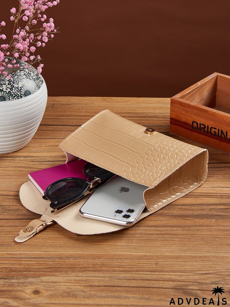 Croc Embossed Buckle Decor Flap Chain Satchel Bag