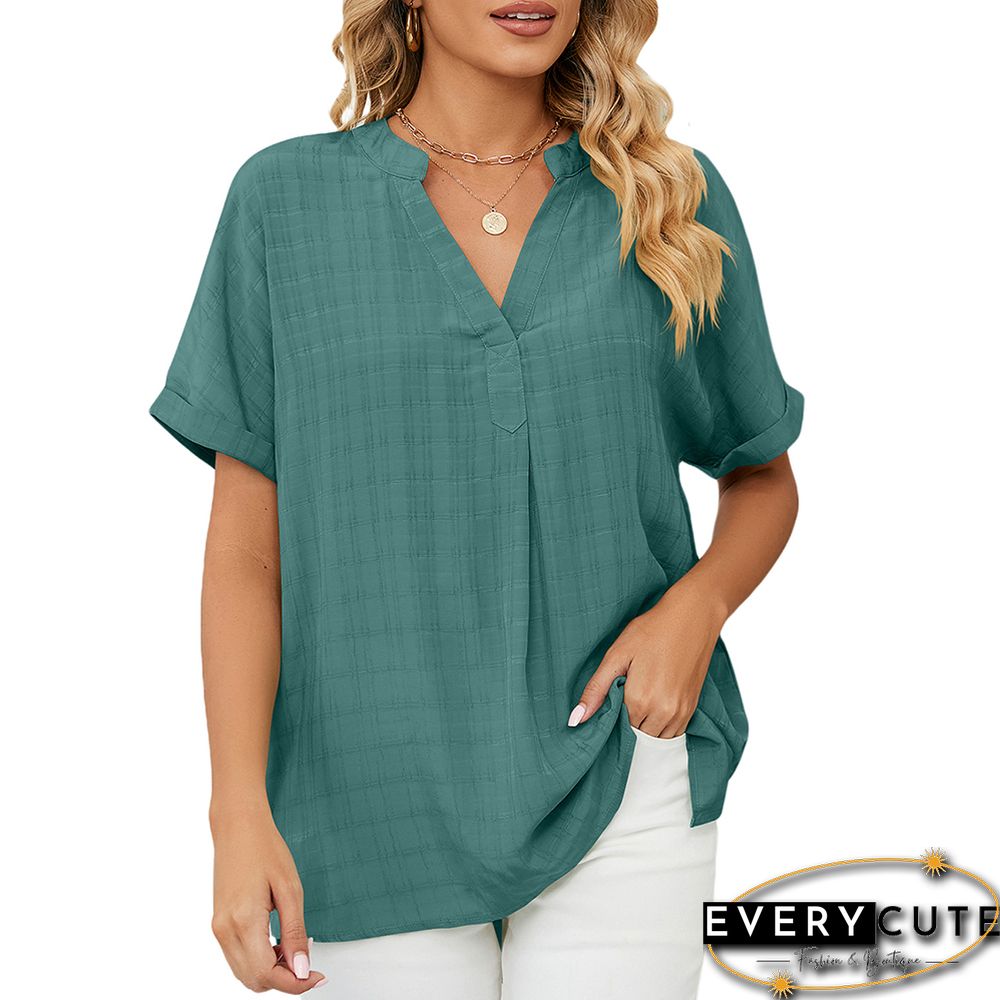 Green V Neckline Woven Pullover Tops